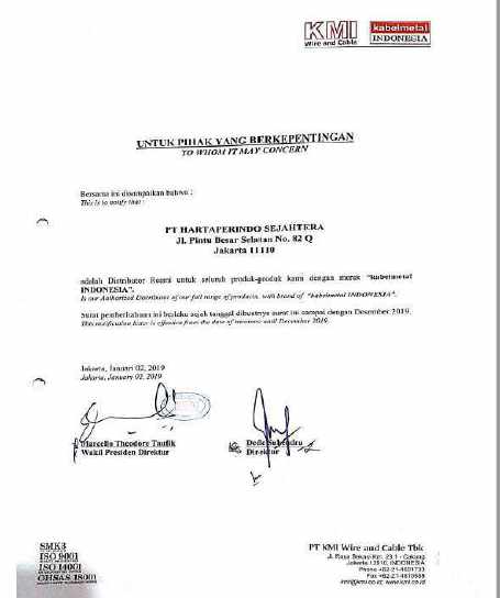 Surat Penunjukan Distributor Resmi KMI